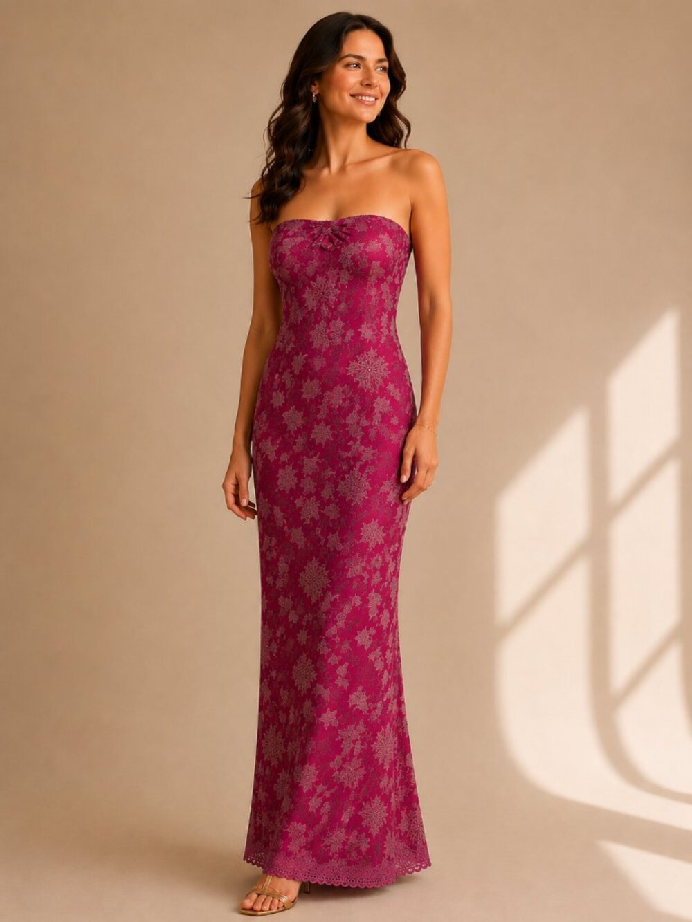 Papell Boutique Strapless Pink Floral Beaded Formal Gown Size 8